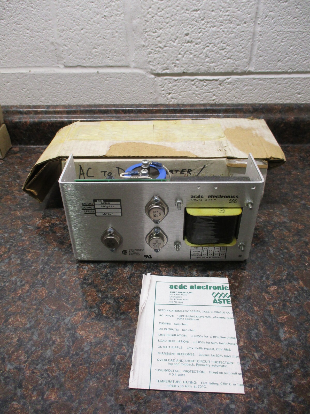 ACDC Electronics ECV 24N4.8 Power Supply NEW FREE SHIPPING