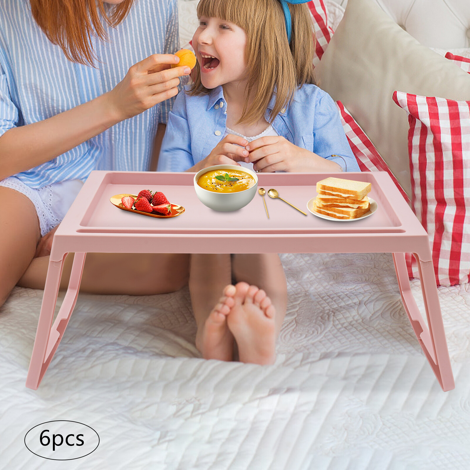 6pcs Pink Foldable Lap Desks Set for Laptop & Food Tray - Space-Saving Design