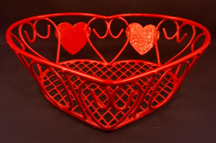 Painted Metal Basket - Heart Shape - Red - One Piece - Approx 7" x 7.25" x 2"