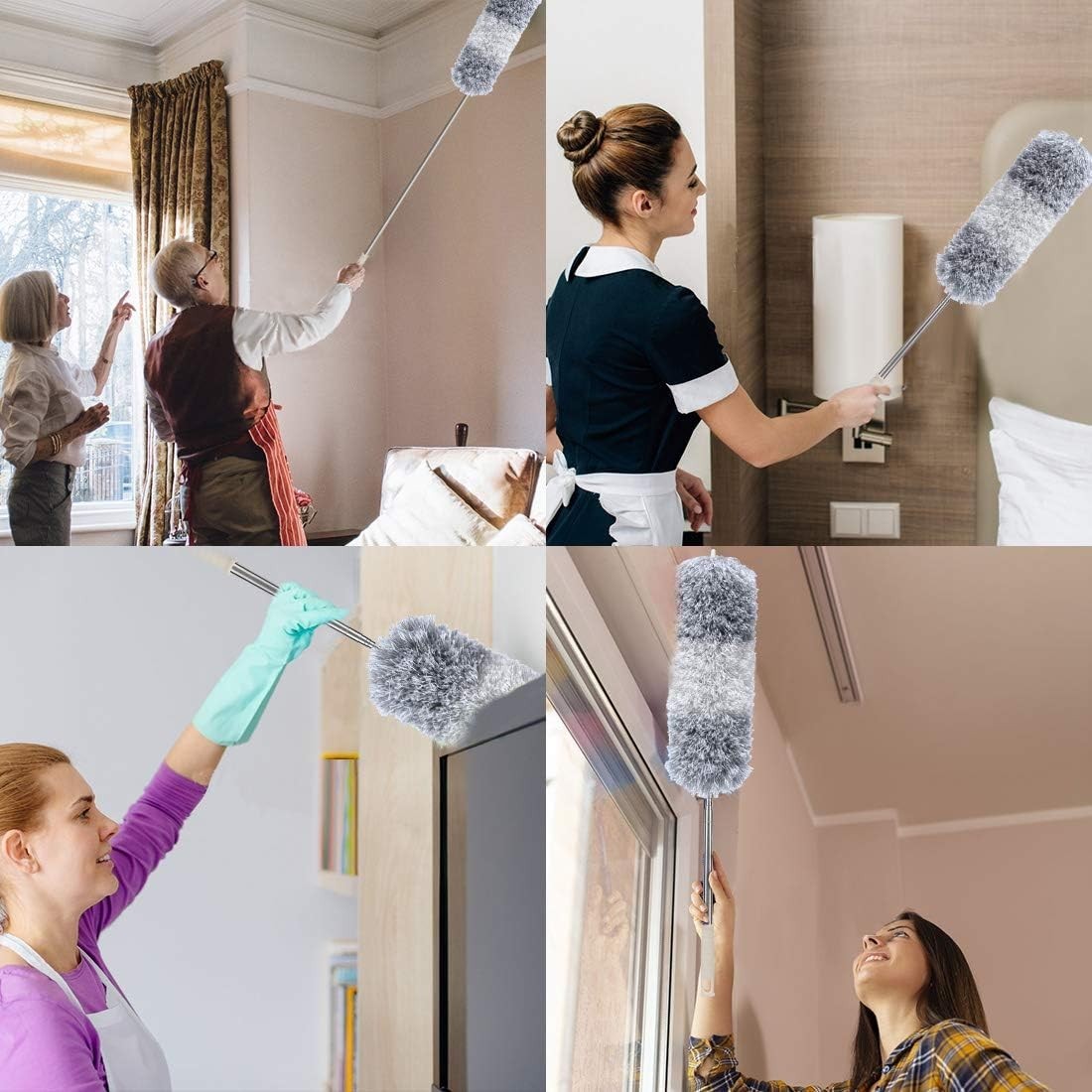 Microfiber Feather Duster Extendable Duster w/ 100 inches Extra Long Pole White