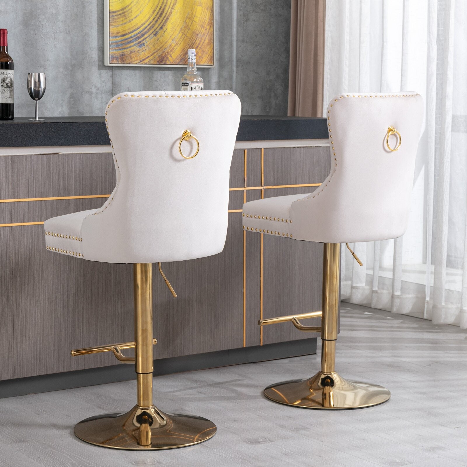 Modern Upholstered Bar Stools with Backs Comfortable Seat Height from 27-35 Inch