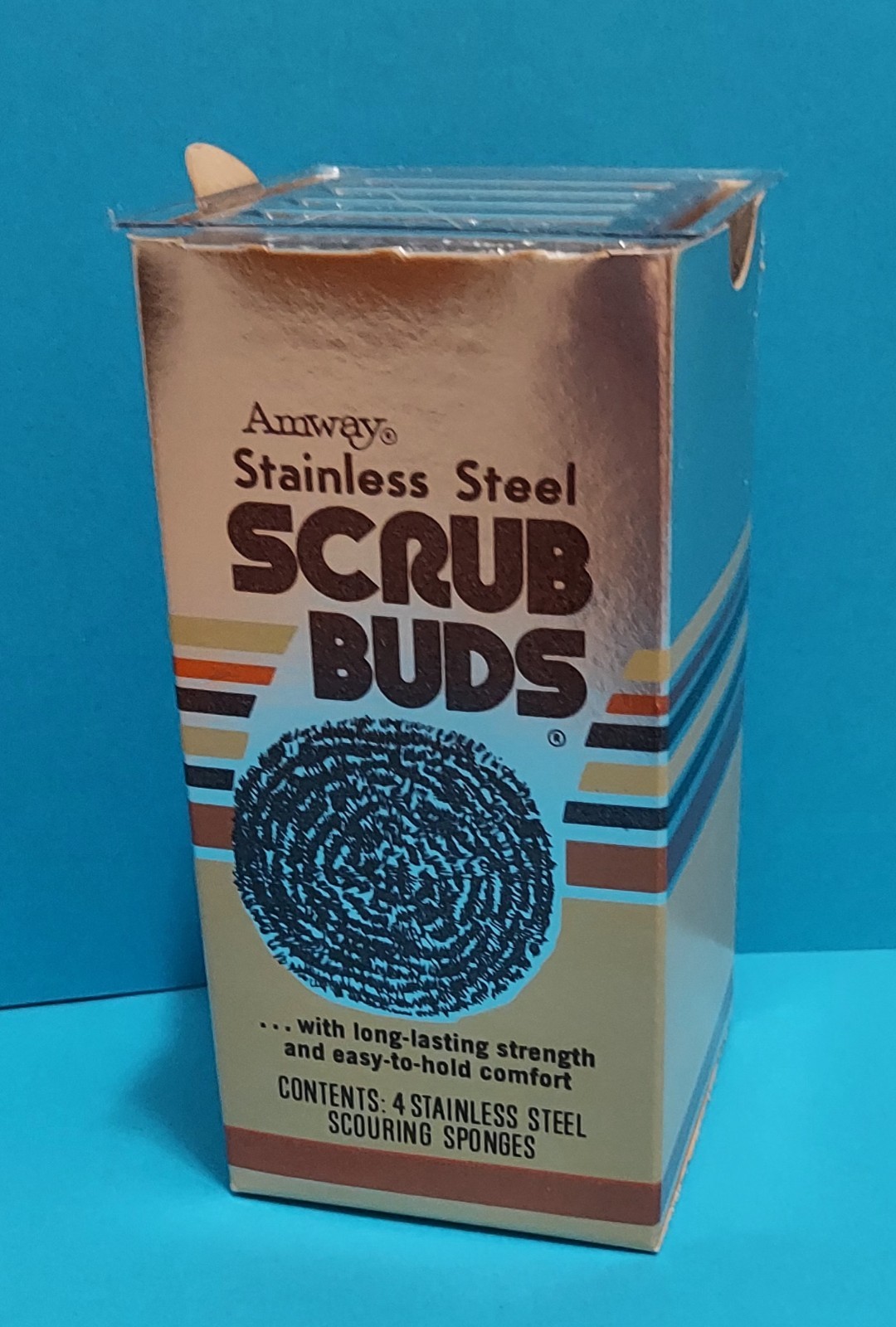 Amway Scrub Buds Stainless Steel Scouring Sponges Vintage NOS 1978 4 Pack, 2"