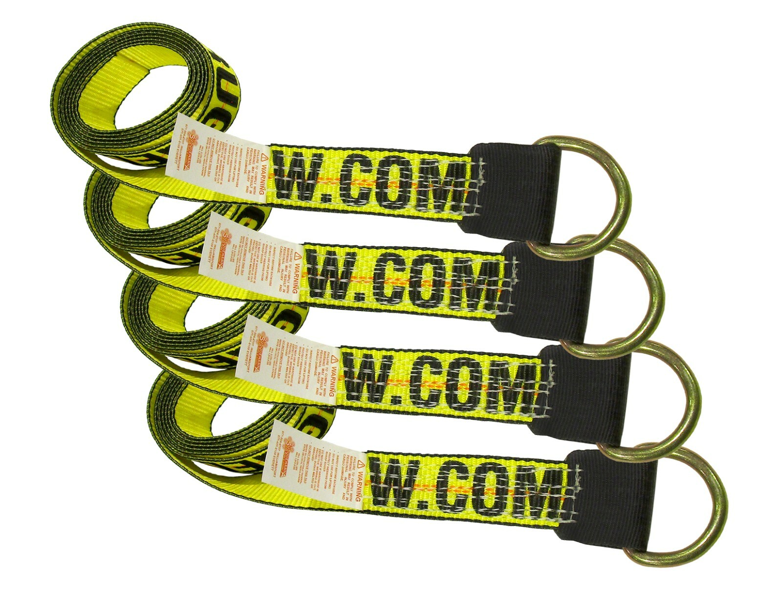 4 Pack 2" x 12' Lasso Tire Straps D-Ring Reinforced Eyes 3335 lb WLL USA Sewn