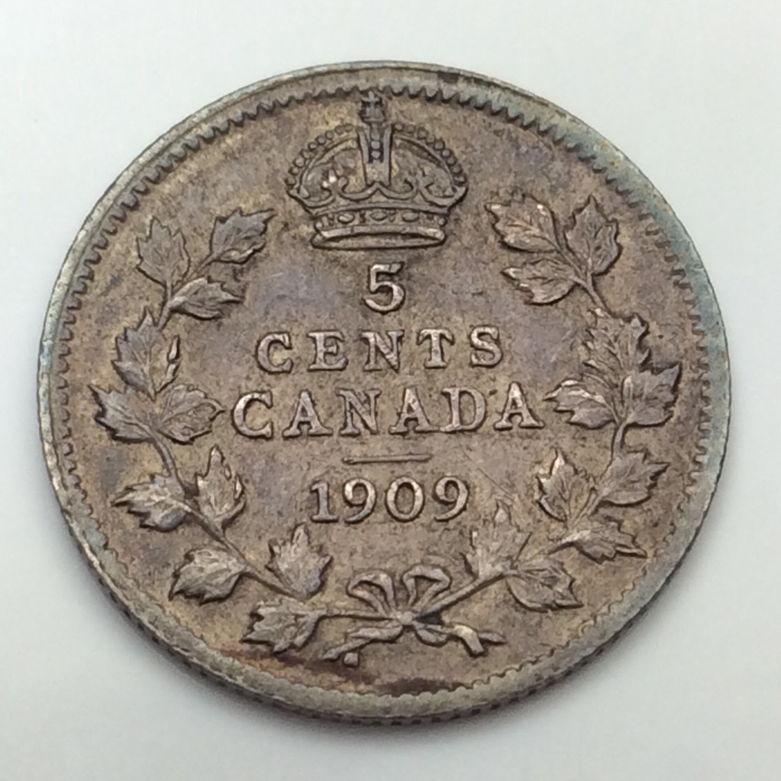 1909 Pointed Leaves Canada 5 Cents Small Silver KM# 13 Circulated Coin D178