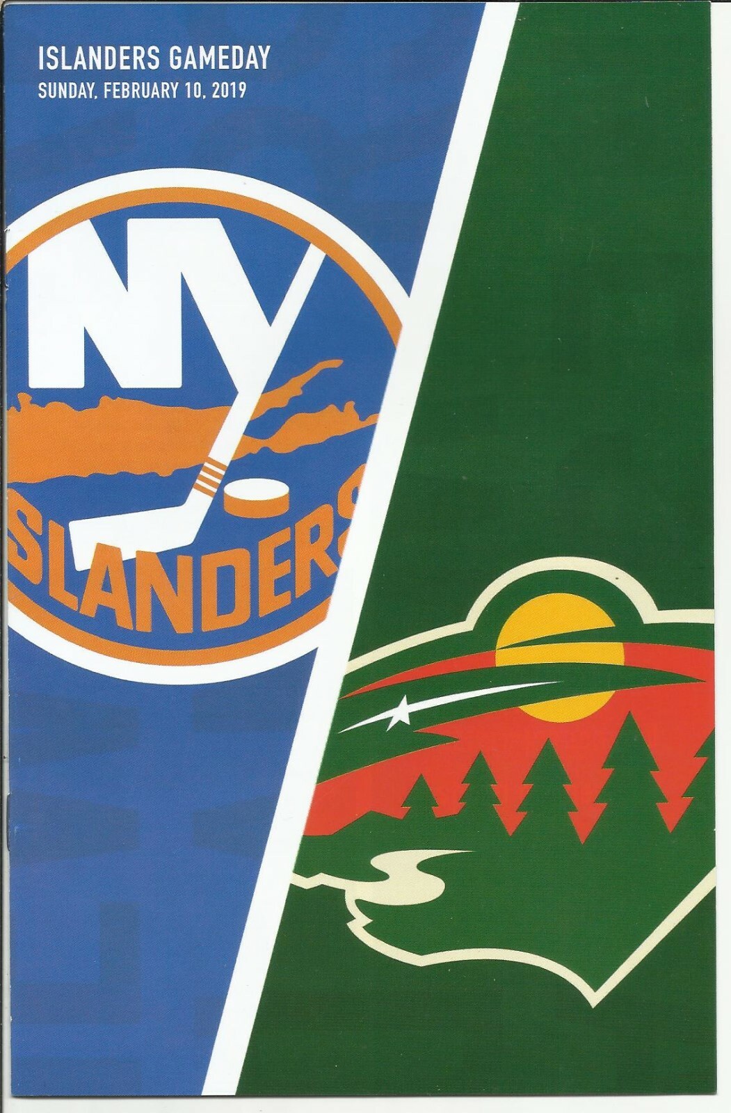 NEW YORK ISLANDERS VS. MINNESOTA WILD FEBRUARY 10, 2019 GAMEDAY PROGRAM NEW