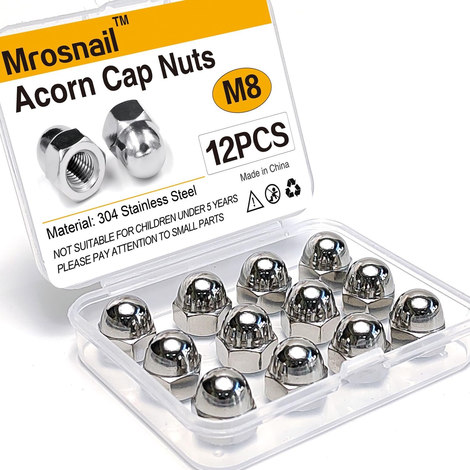 M8 Acorn Nuts Kit - 12PCS, 304 Stainless Steel, Metric Hex Cap Nut Assortment...
