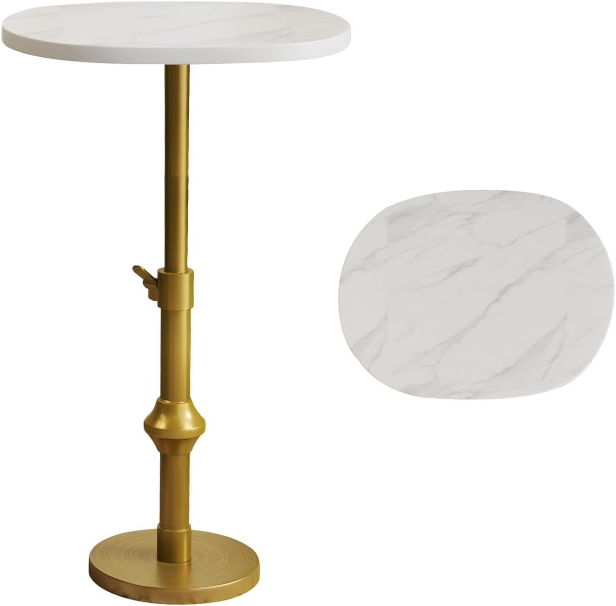 Adjustable Drink Table, 10"X12"X(22“~30") Martini Table with Metal Antique Brass