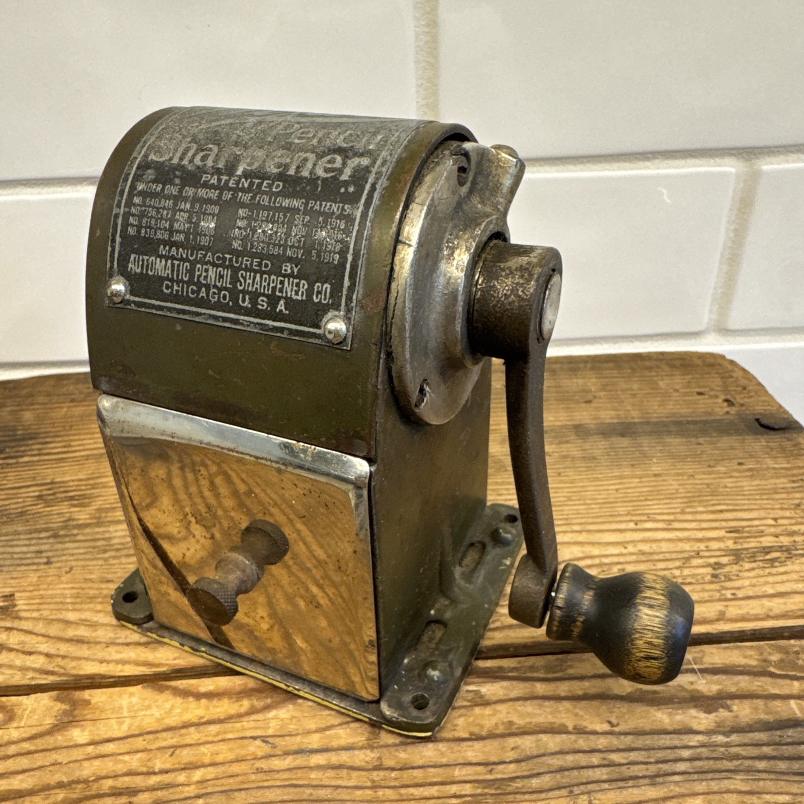 Antique 1920s "Wizard" Pencil Sharpener, Automatic Pencil Sharpening Co, Chicago