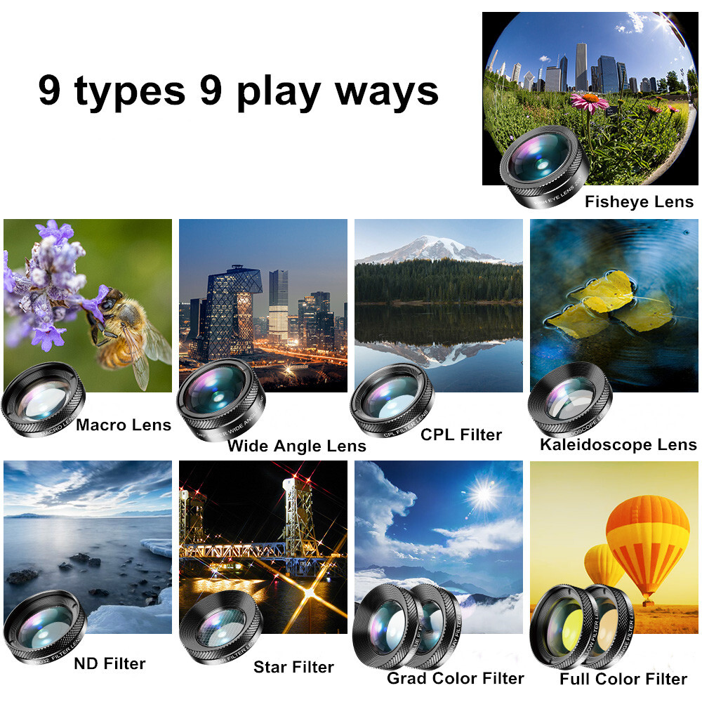 Apexel Cell Phone Camera Lens Kit Wide Angle Universal Clip for iPhone Android