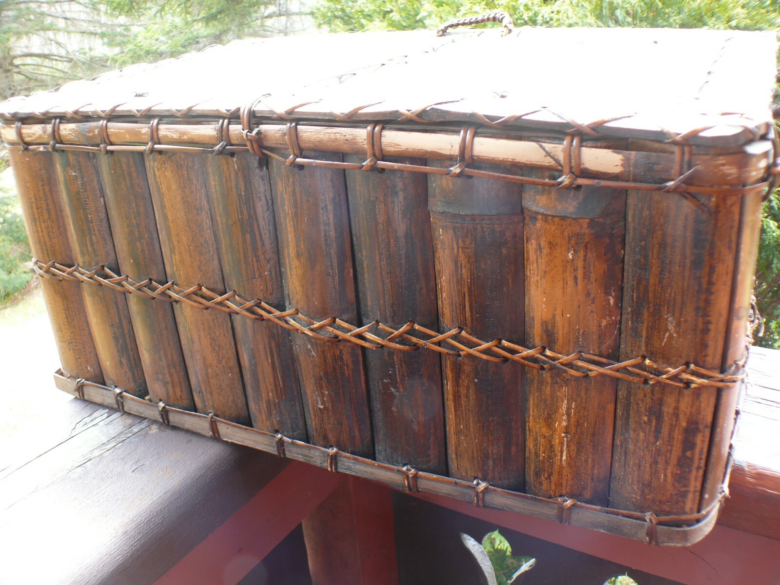 Vintage Bamboo Rattan STORAGE CHEST w Wicker Handles 24" L x 16" W x 11" Tall