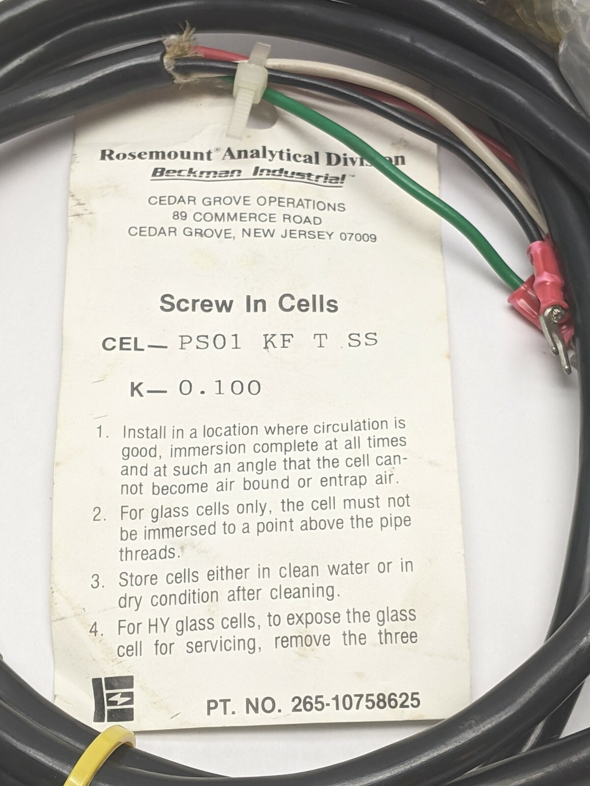 Rosemount 265-10758625 Screw-in Cell Sensor PS01 KF T SS 84929 DN