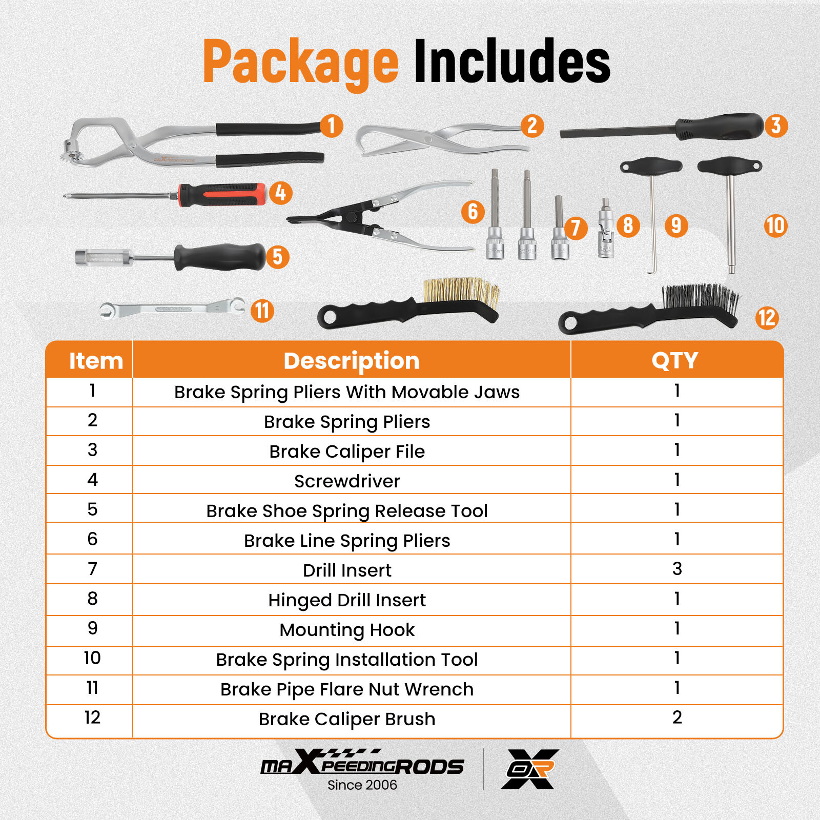 15PC Brake Tool Kit Drum & Disc with Brake Spring Pliers Compressor Puller