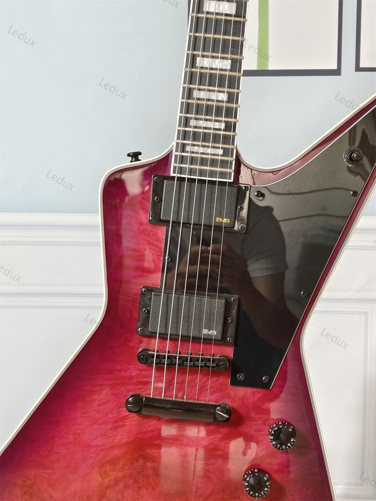 Handmade Purple Burst Electric Guitar  Mahogany Body Burl Top black pickguard