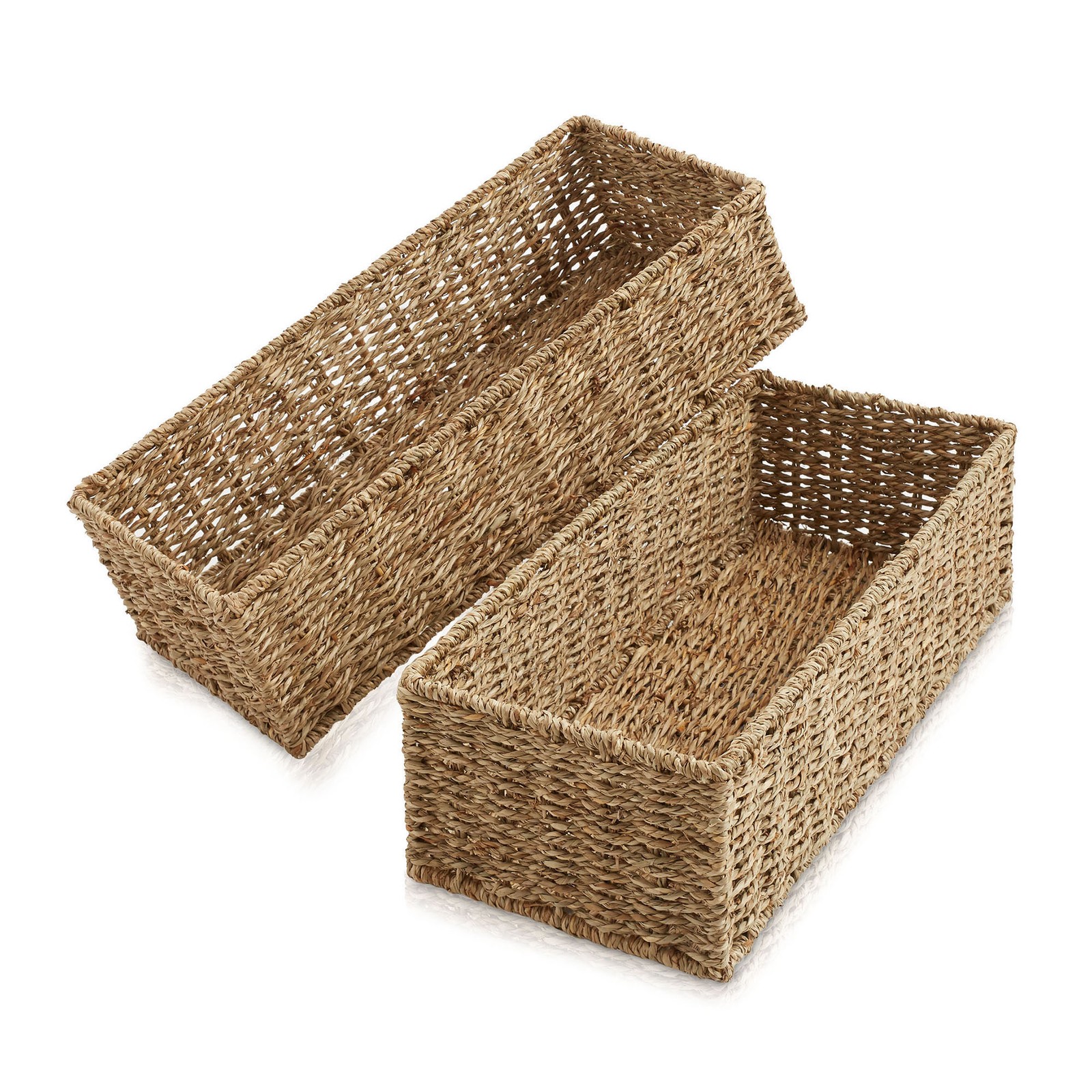 2pk Bathroom Baskets, 16"x6.75"x4.25" Toilet Tank Organizers, Natural Seagrass