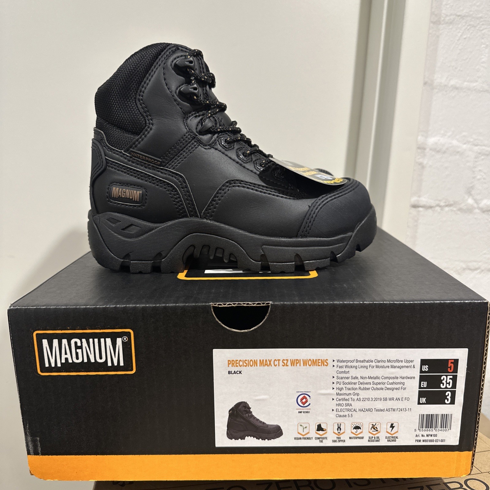 US 5 / EU35  - MAGNUM Precision Max SZ CT WPI Workboot (BLACK)