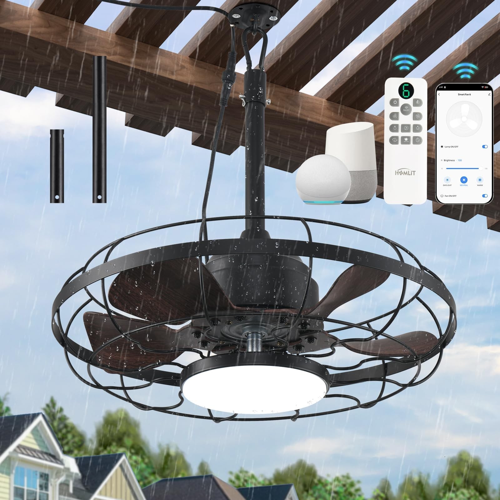 Outdoor Ceiling Fan with Light for Patios, 21" Gazebo Fans Outdoor Hanging, I...