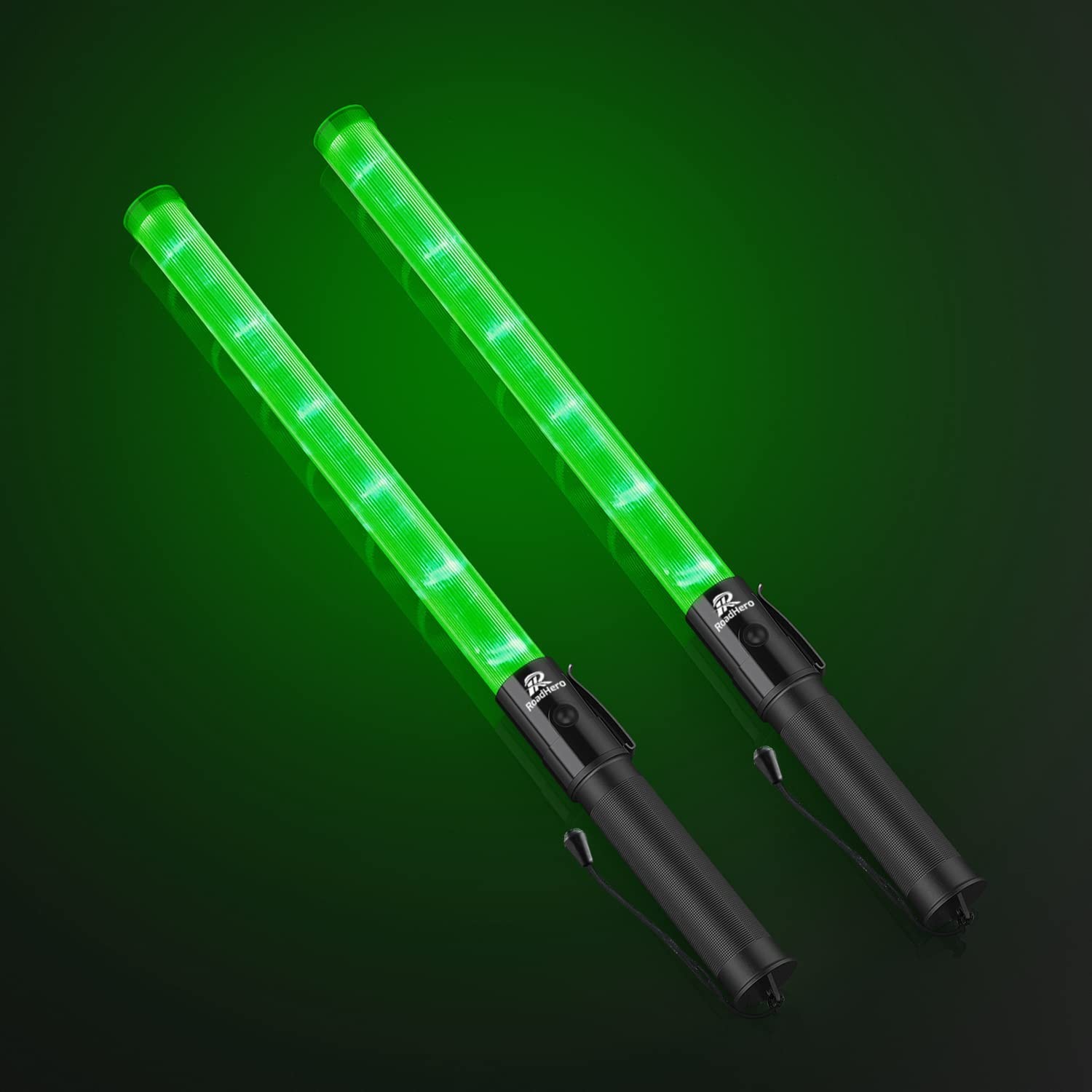 RoadHero 2 Pack 21 Inch Traffic Wands, Green Led 2 Pack,