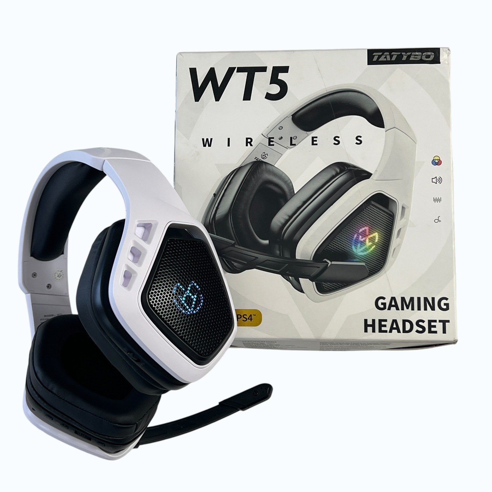 Tatybo WT5 Wireless Gaming Headset White RGB 7.1 Surround Sound PC PS4 PS5