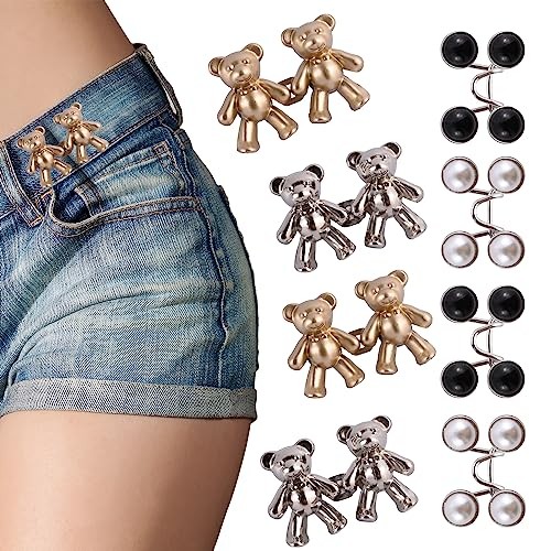 8 Pairs Pant Waist Tightener Buttons ，Adjustable Jean Button Pins，No Sew Pant