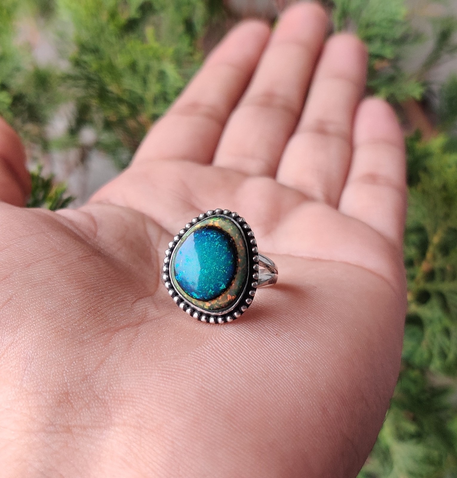 Monarch Opal Gemstone Ring 925 Solid Sterling Silver Handmade Beautiful Ring MK*