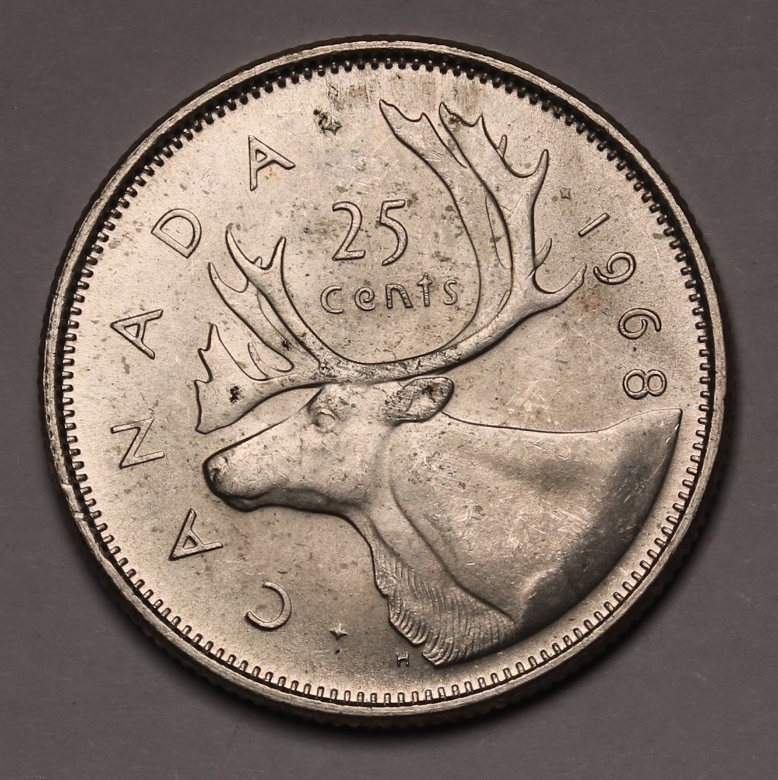 1968 Canada 25 Cents Silver Coin QEII KM#62a AU