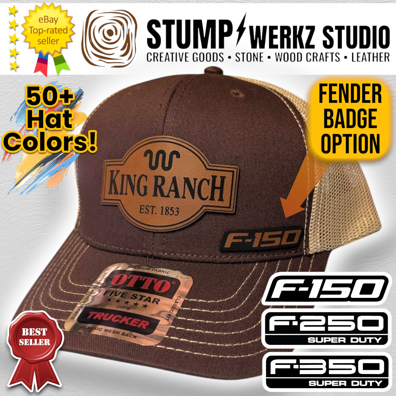 Custom Hat Trucker Snapback Leather Patch King Ranch Texas F150 F250 F350 Truck