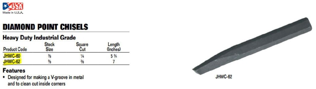Williams C-60 Diamond Point Chisel, 1/4-Inch