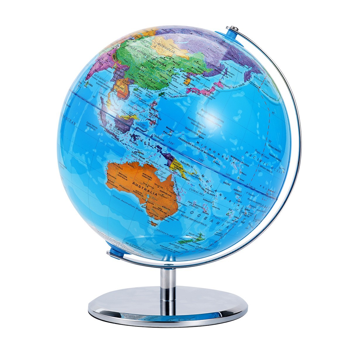10'' World Map Globe On Metal Base Tabletop Rotating Earth Globe Educational
