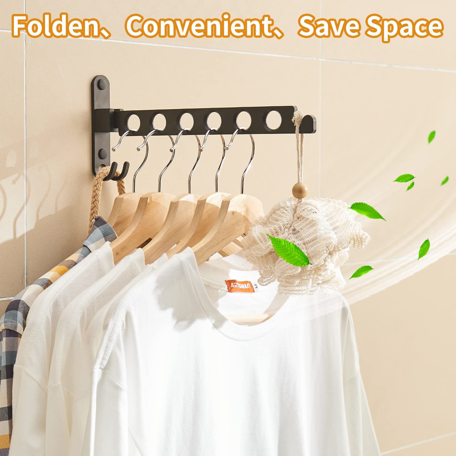 JOOM Retractable Folding Wall Mounted Clothes Hanger One pack, Matte Black