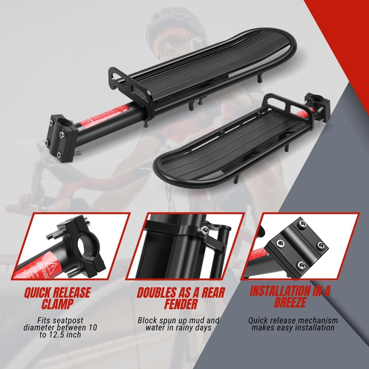 Adjustable Bicycle Carrier Rack, 20lb Capacity, Black - Back Bike Cargo Rack,...