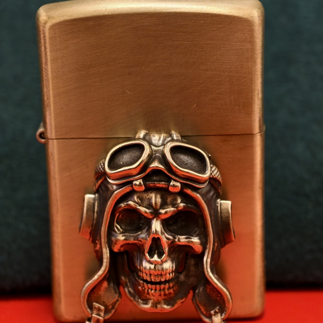 Brass Pilot Skull Kerosene Lighter Decal (Lighter Not Included)