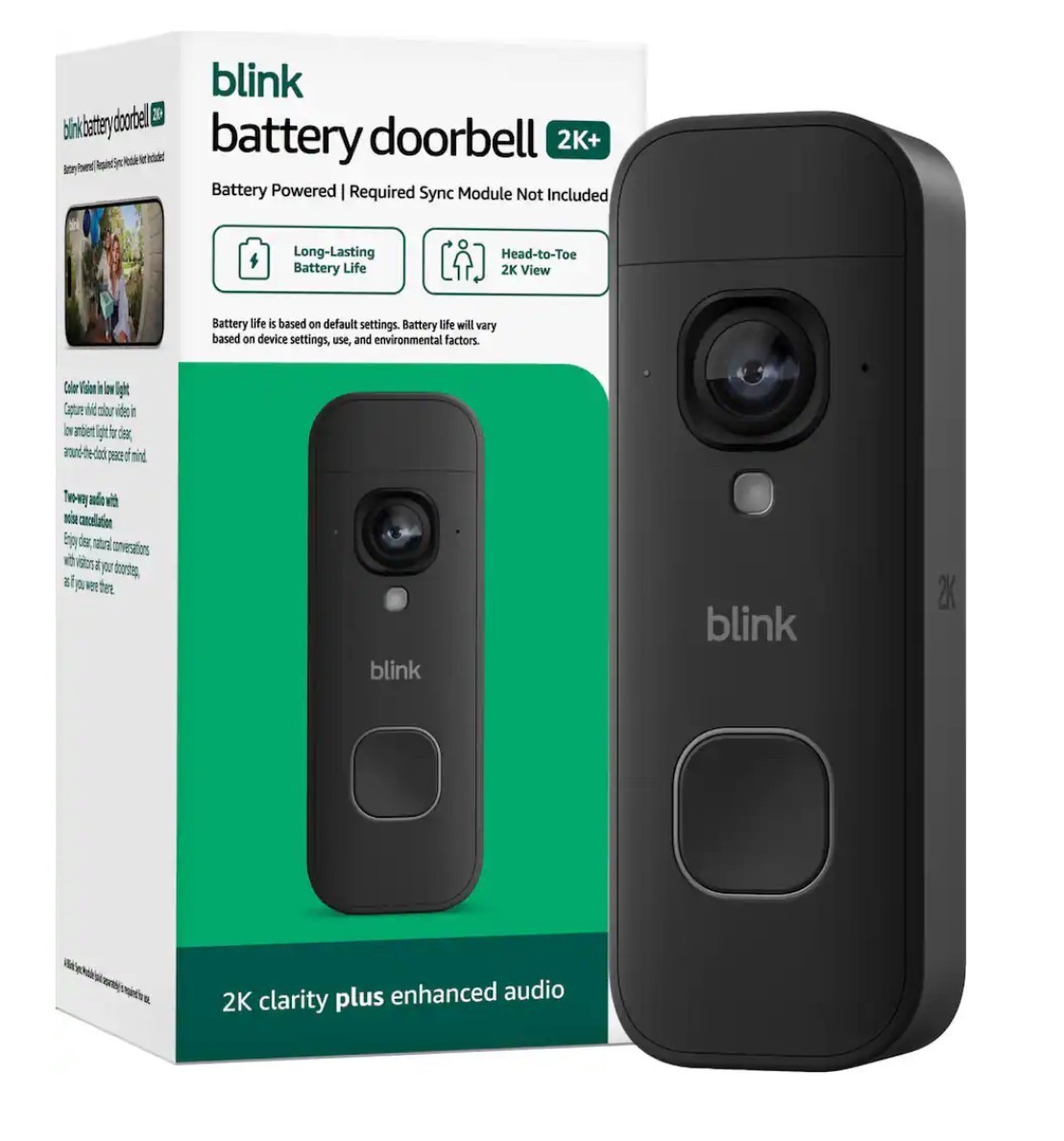 Blink Battery Wireless Doorbell 2K+, Required Sync Module not included
