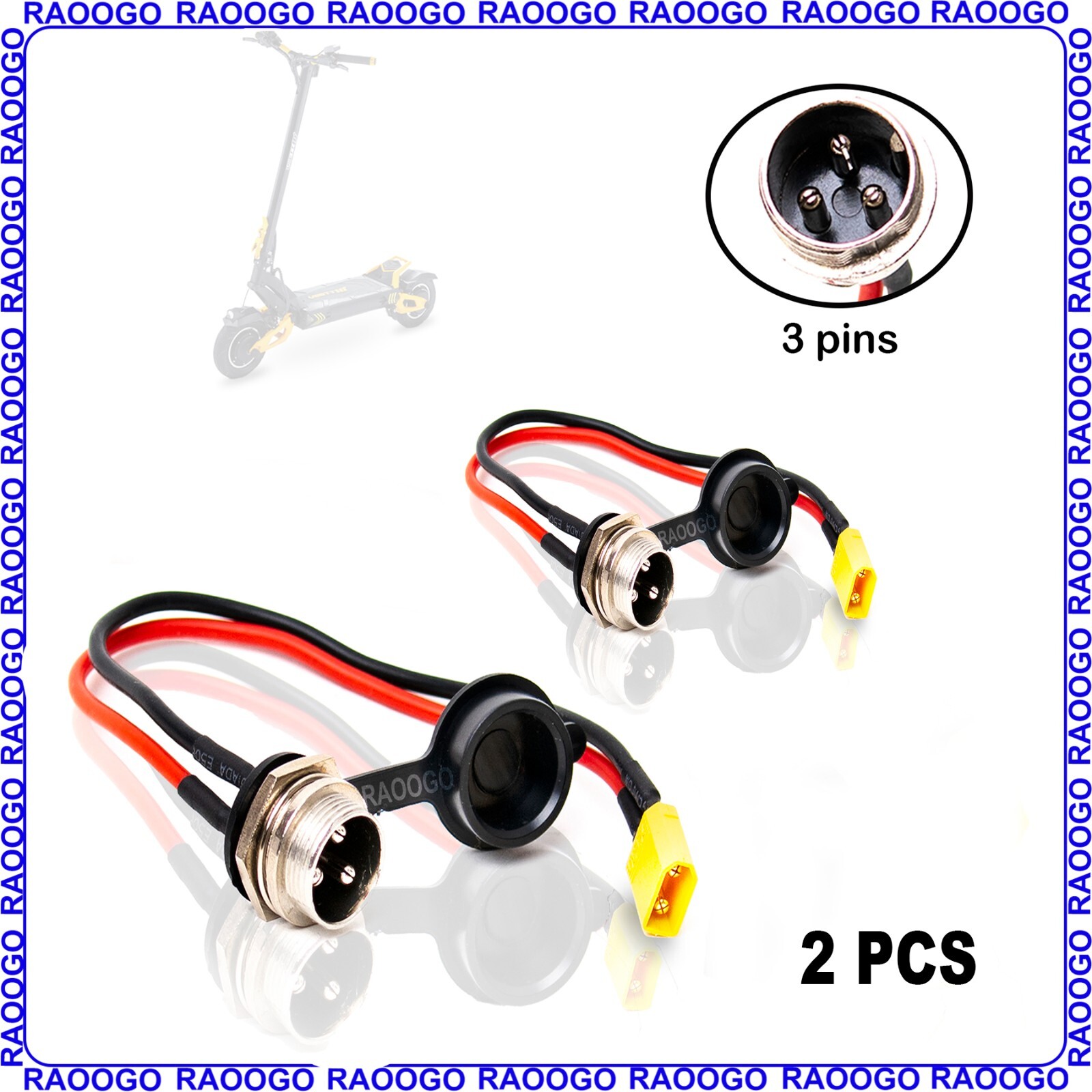 2 PCS Charging Port 3 Pin Charger  Connector for  Electric Scooter 2 PCS