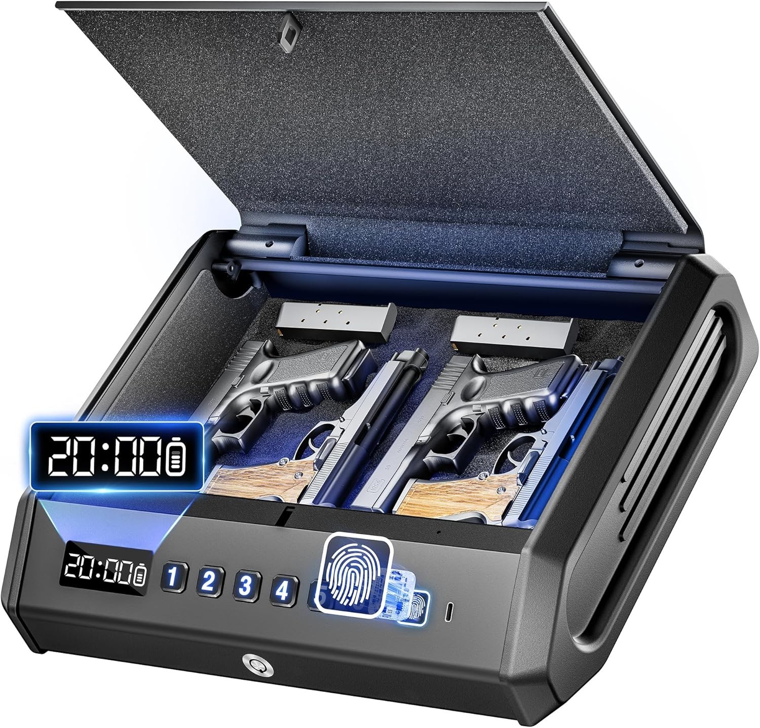 Large Biometric Gun Safe fits 4 pistols, 100 Sets of Fingerprint Handgun Safe