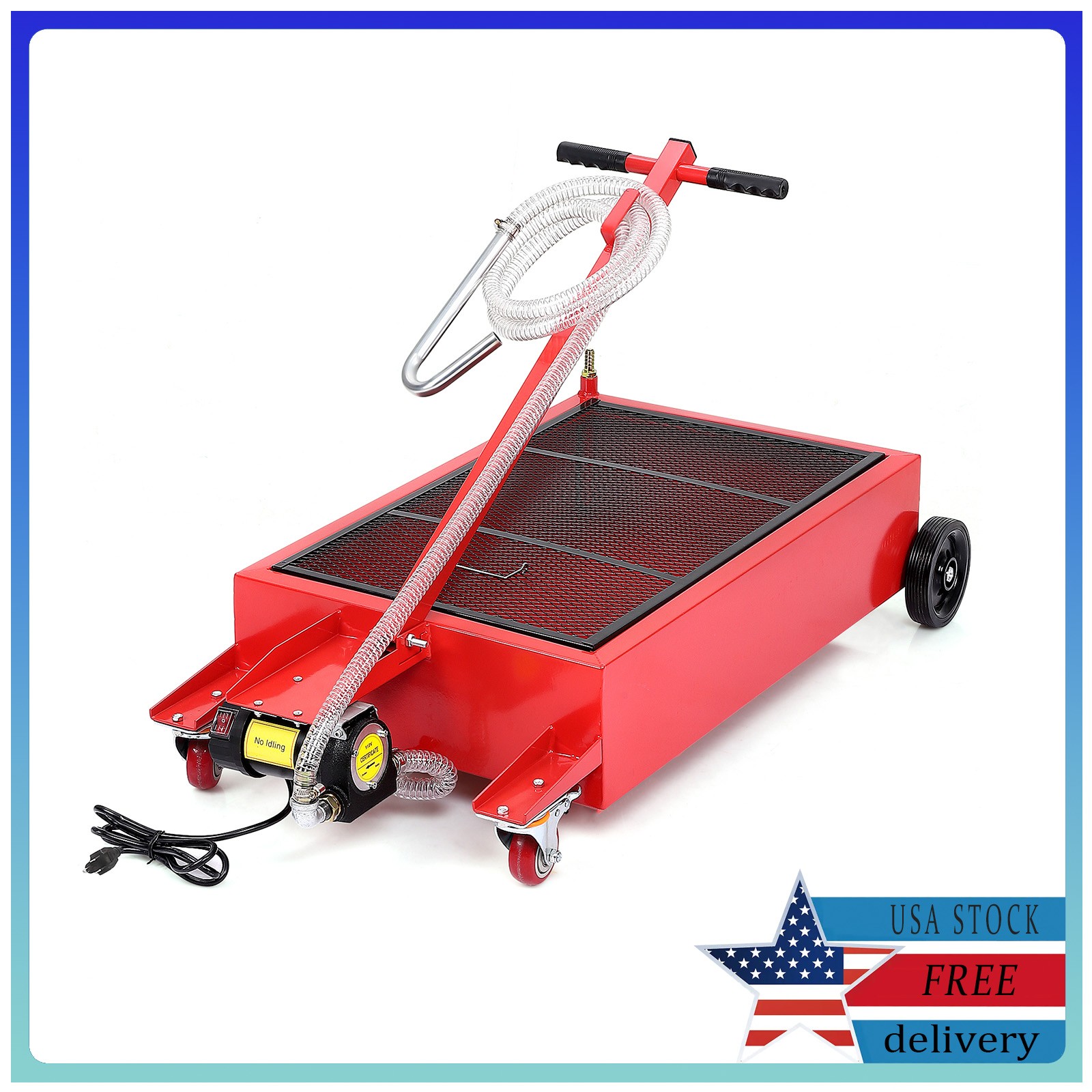 20 Gallon Steel Electric Low Profile Oil Drain Pan Rolling Cart & Folding Handle