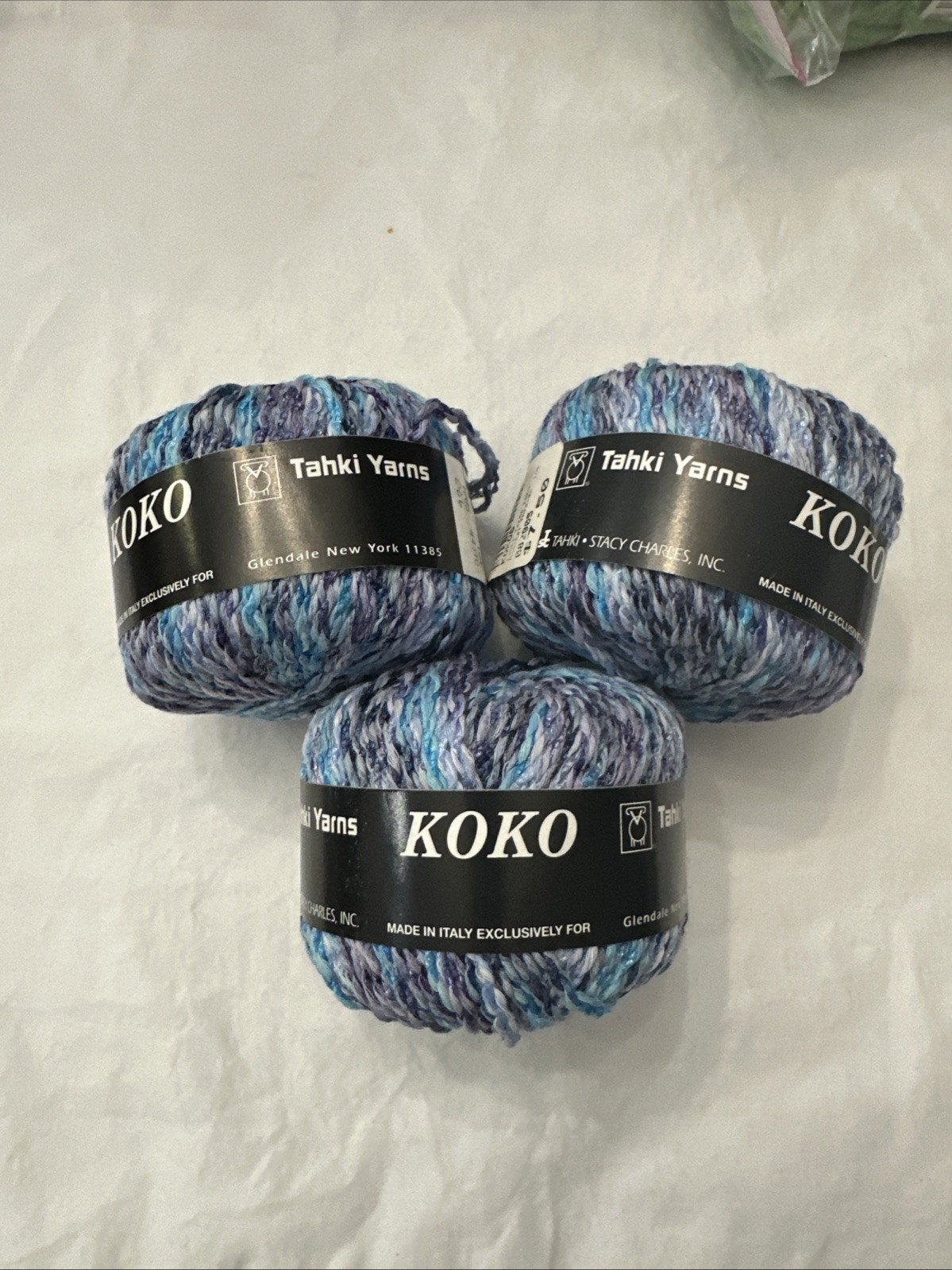 Vintage Tahki Stacy Charles Koko Metallic Nylon Cotton Viscose Yarn 3 Skeins