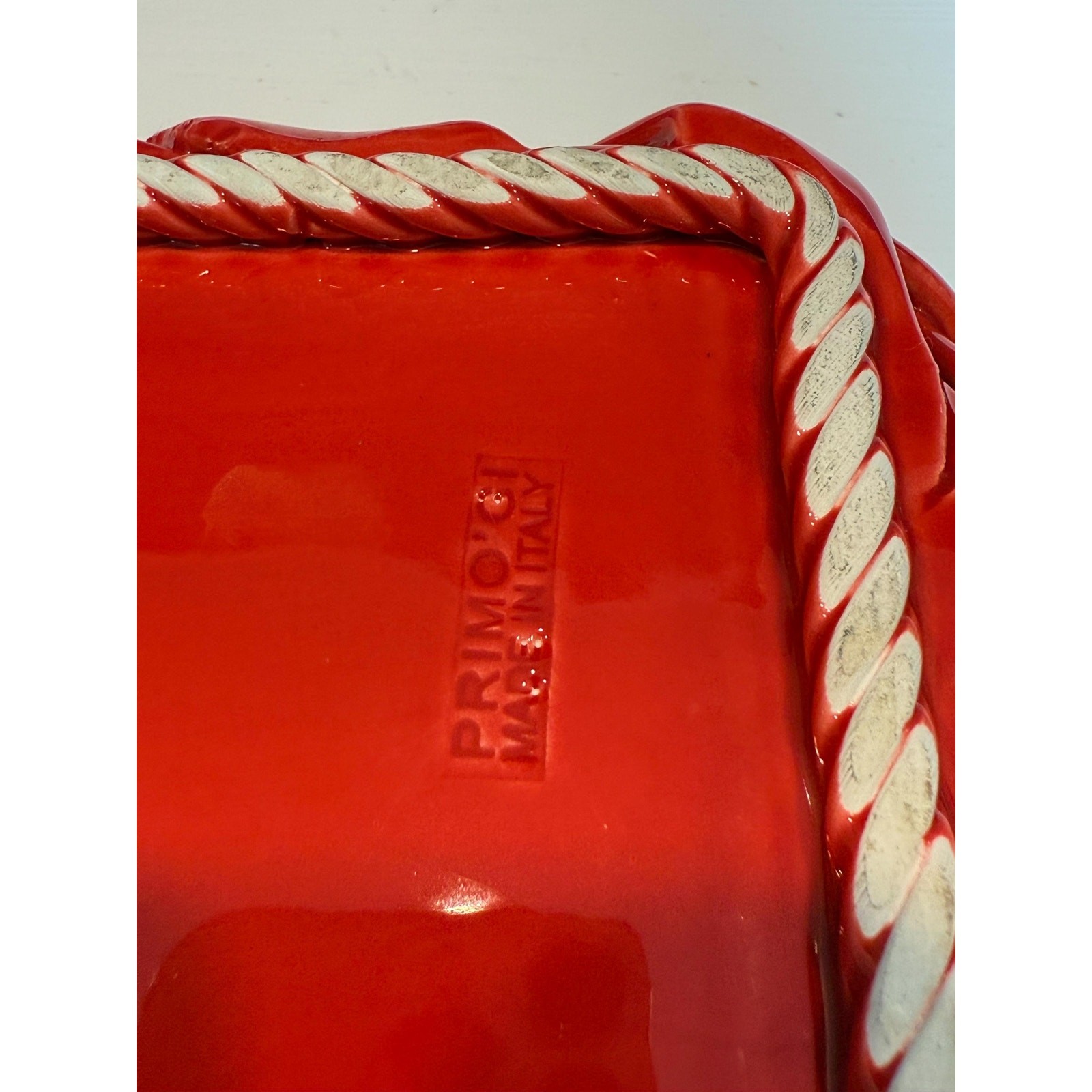 Vintage Primo Gi Red Ceramic Woven Bread Basket Italy Large Weave