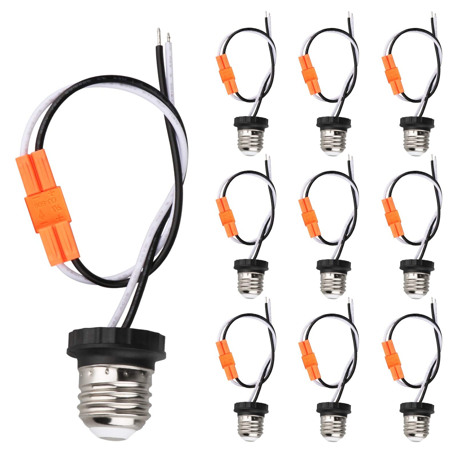 10 Pack E26 Socket Adapter, Screw-in Male Light Bulb Pigtail for LED Ceiling Lig