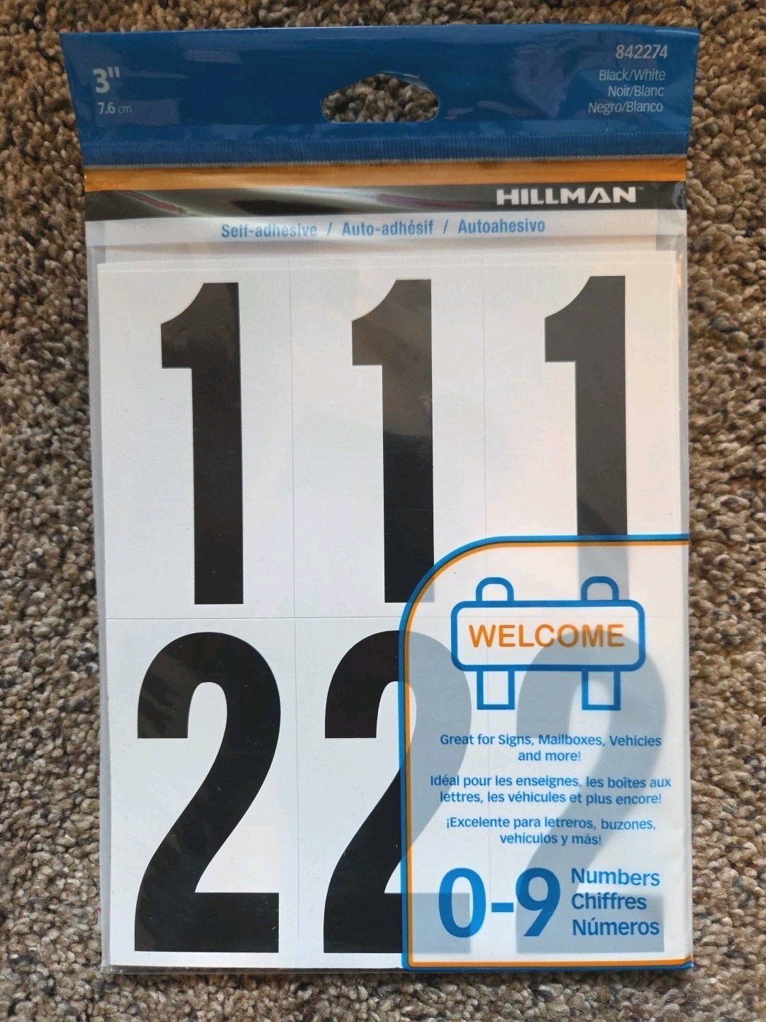 HILLMAN 3 in. Black Plastic/Vinyl Self-Adhesive Number Set 0-9 27 pc