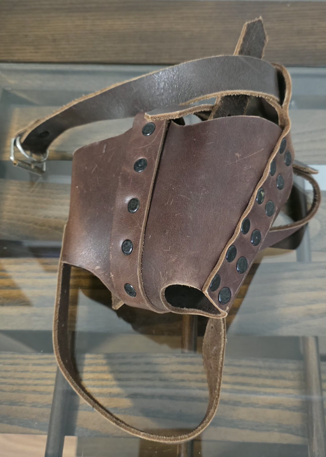 Genuine Leather Dog Muzzle Basket Style Adjustable Brown Large