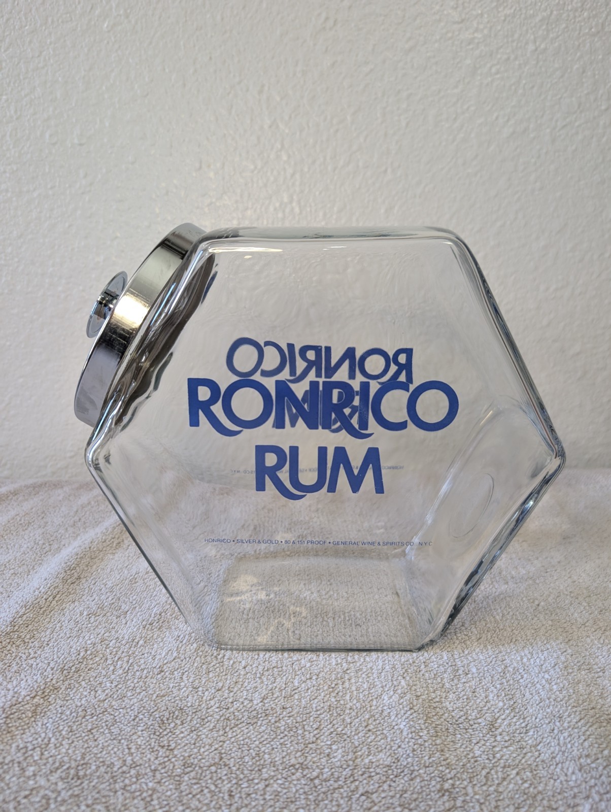 Ronrico Rum Liquor Store Glass Tip Jar Fish Bowl Straw Holder Display W/ Lid #4