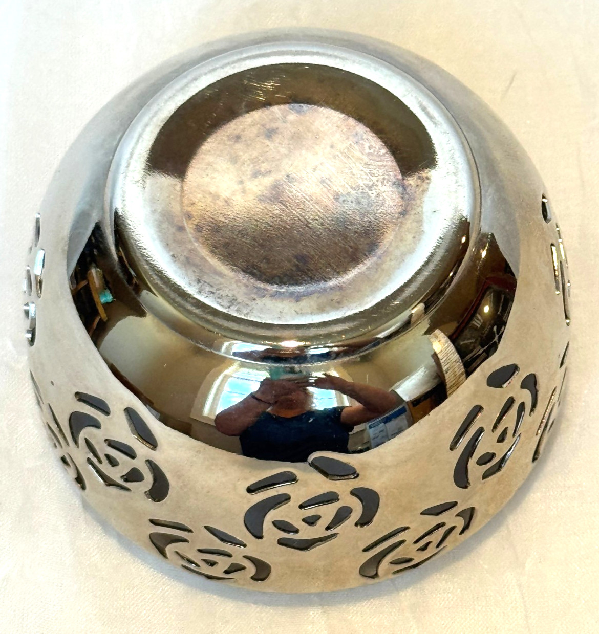 Silver Tone Votive Holder with Roses