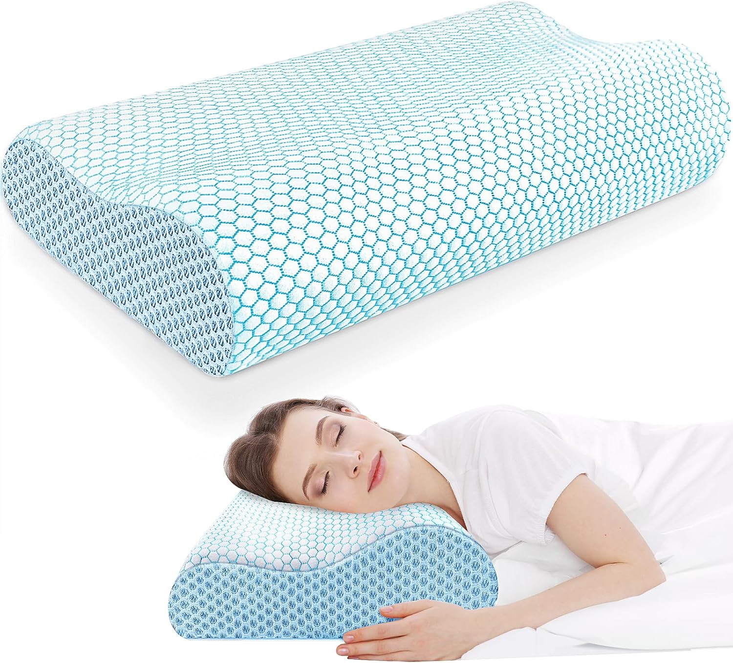 Almohada cervical para dormir, almohada cervical ergonómica para el dolor de cue