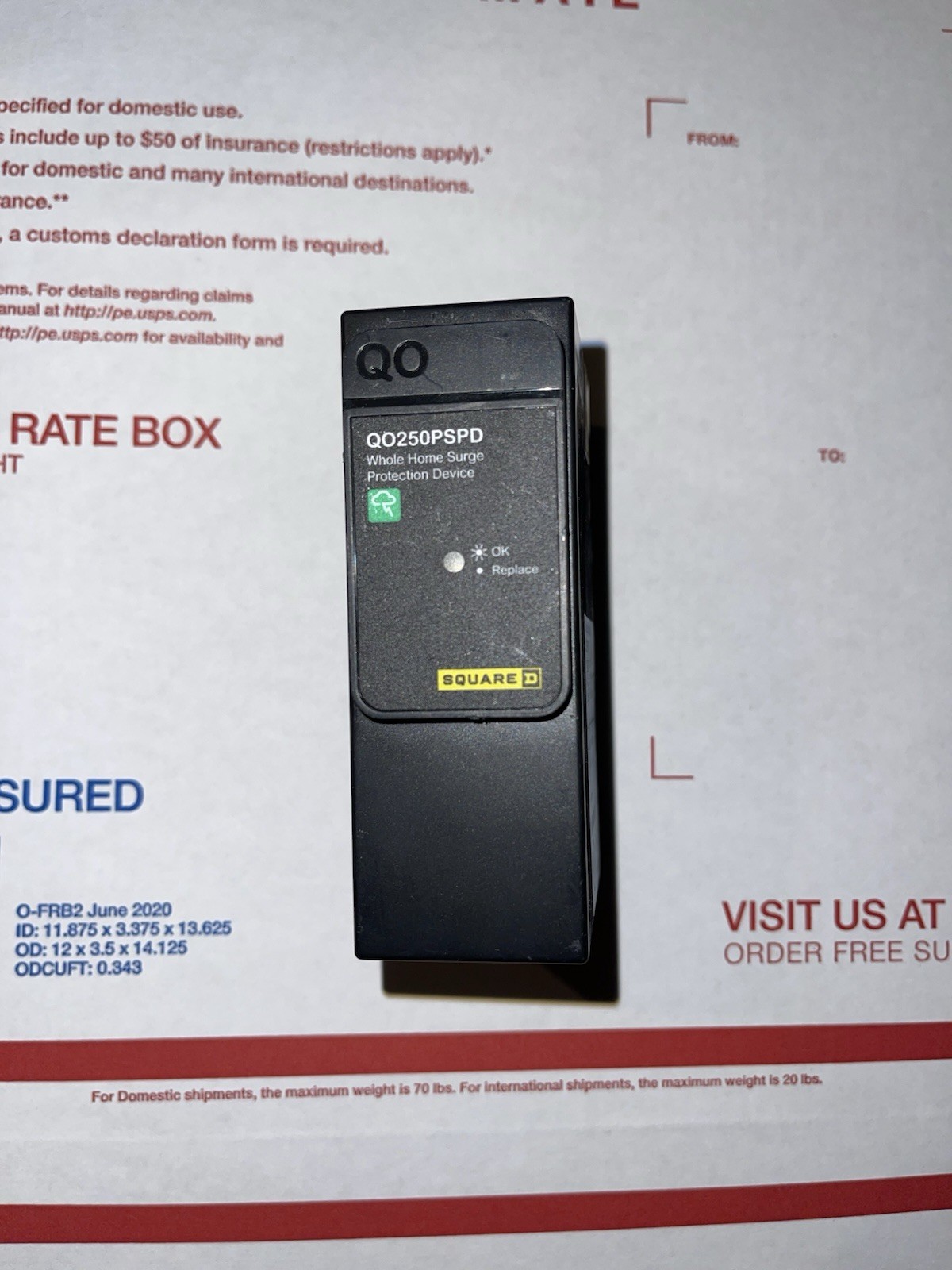 Square D QO250PSPD Home Surge Protective Device 50kA Surge Current, 120/24 NOS
