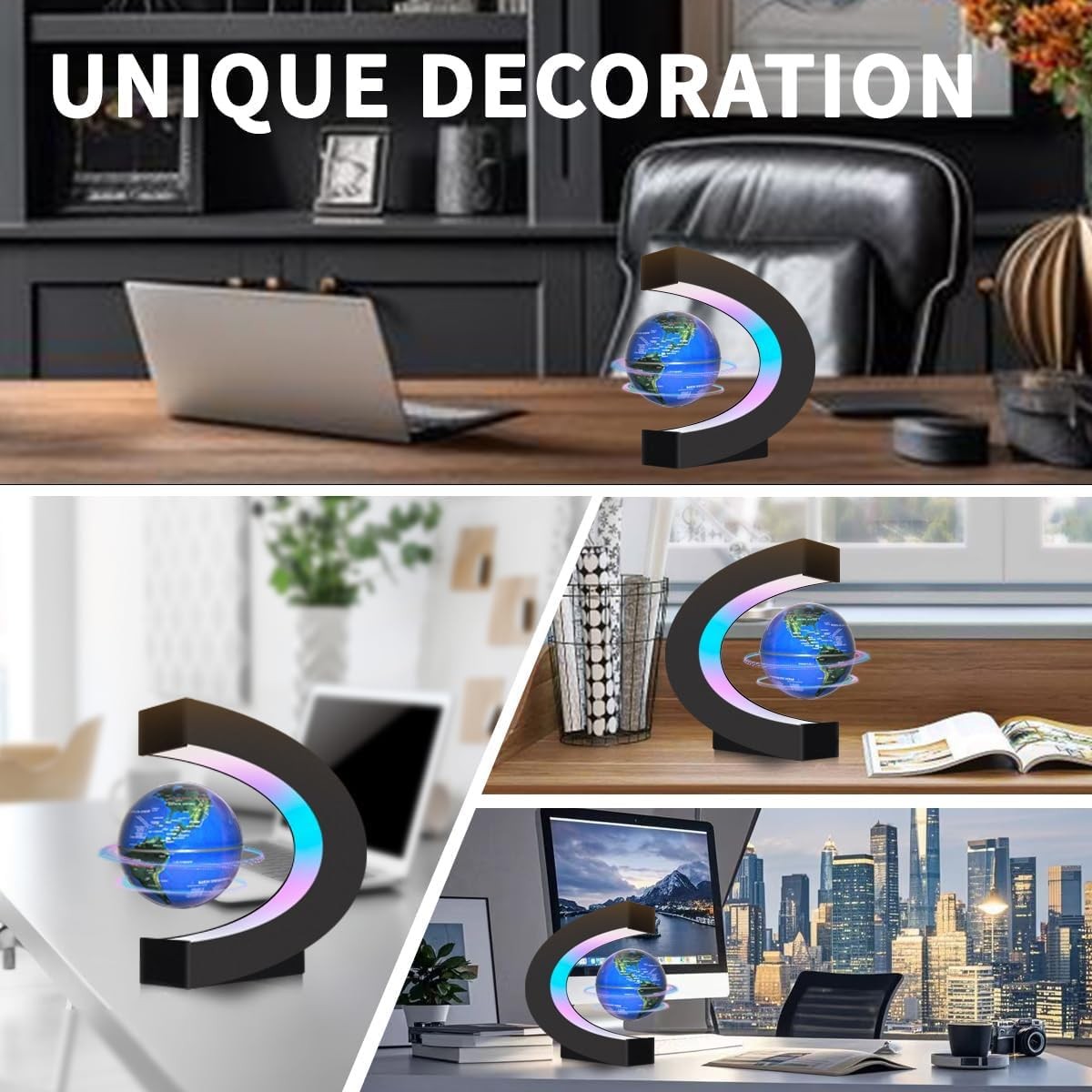 Poojaed Magnetic Levitating Floating Globe with LED Lights, Cool Tech Blue