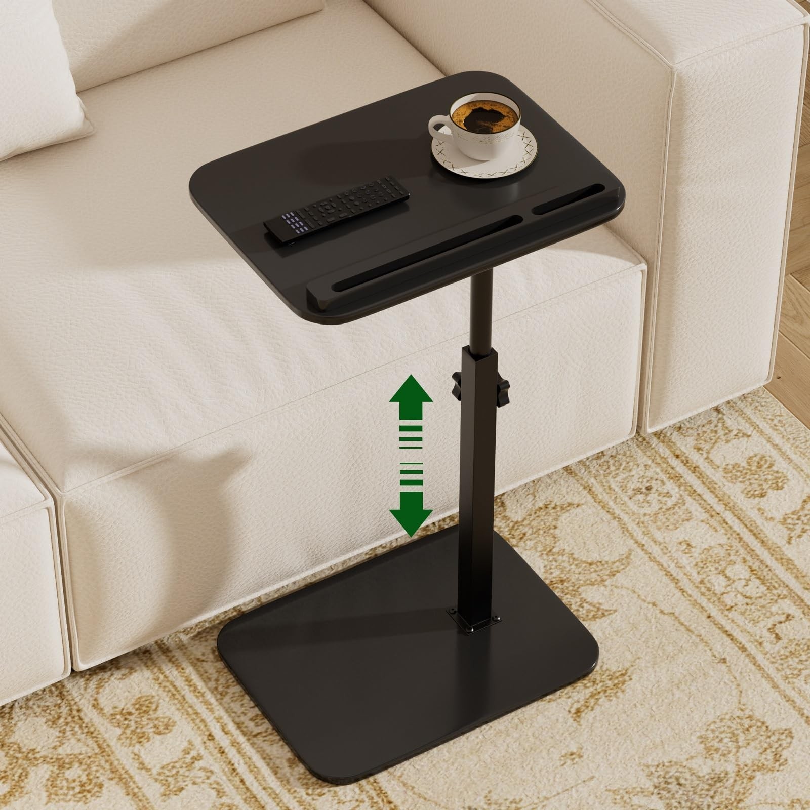 Adjustable Bamboo C Table for Couch, 360° Swivel Laptop Table | Height-adju