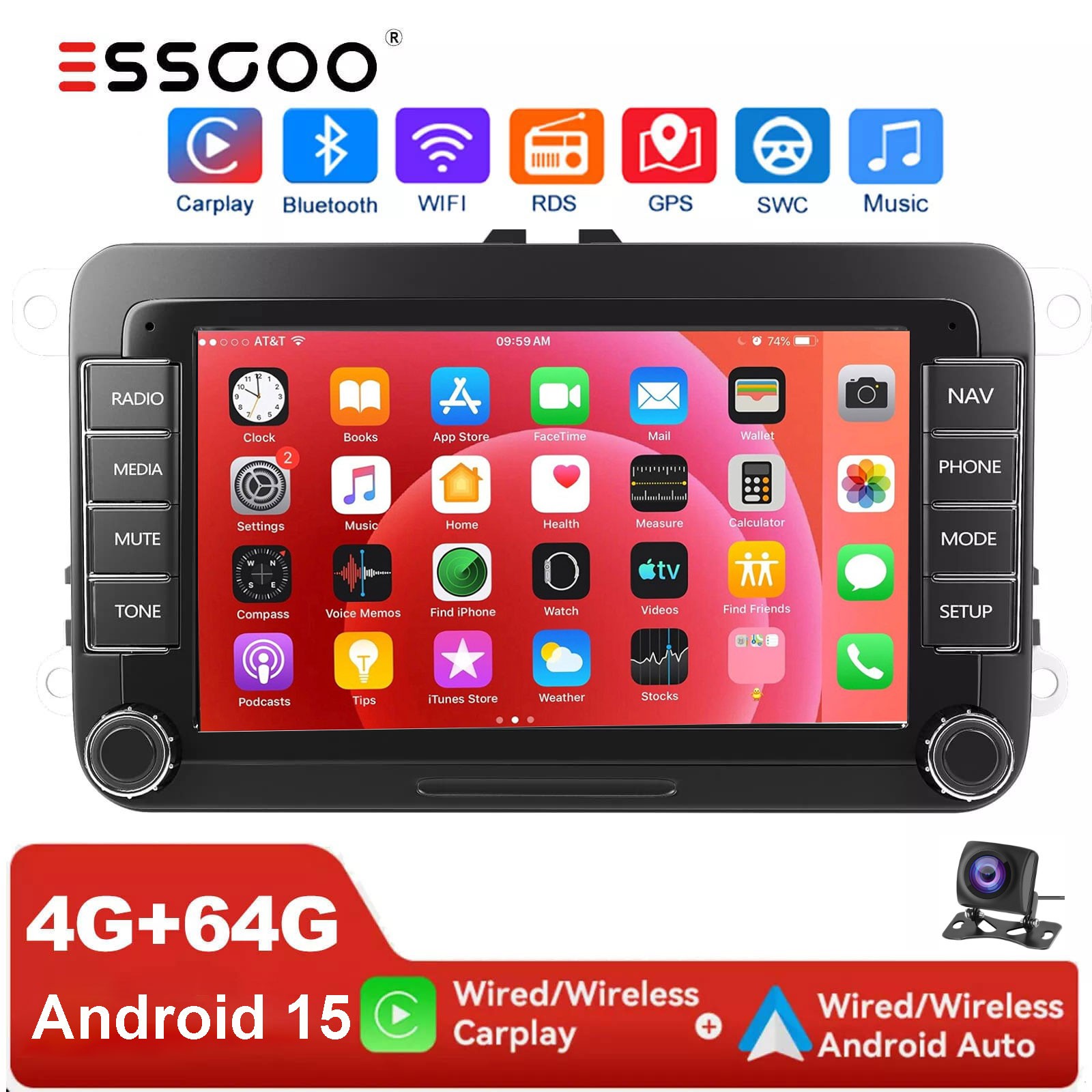 7" Car Stereo Radio For VW Volkswagen Jetta Passat Carplay GPS Touch Screen 64GB