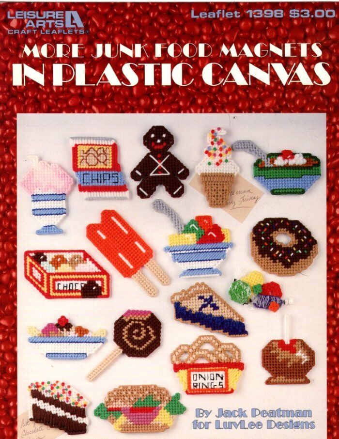 LA MORE JUNK FOOD MAGNETS IN PLASTIC CANVAS 21 DESIGNS