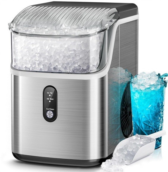 kismile nugget Countertop Ice Maker Brushed Stainless Steel Portable Silver/Bla…