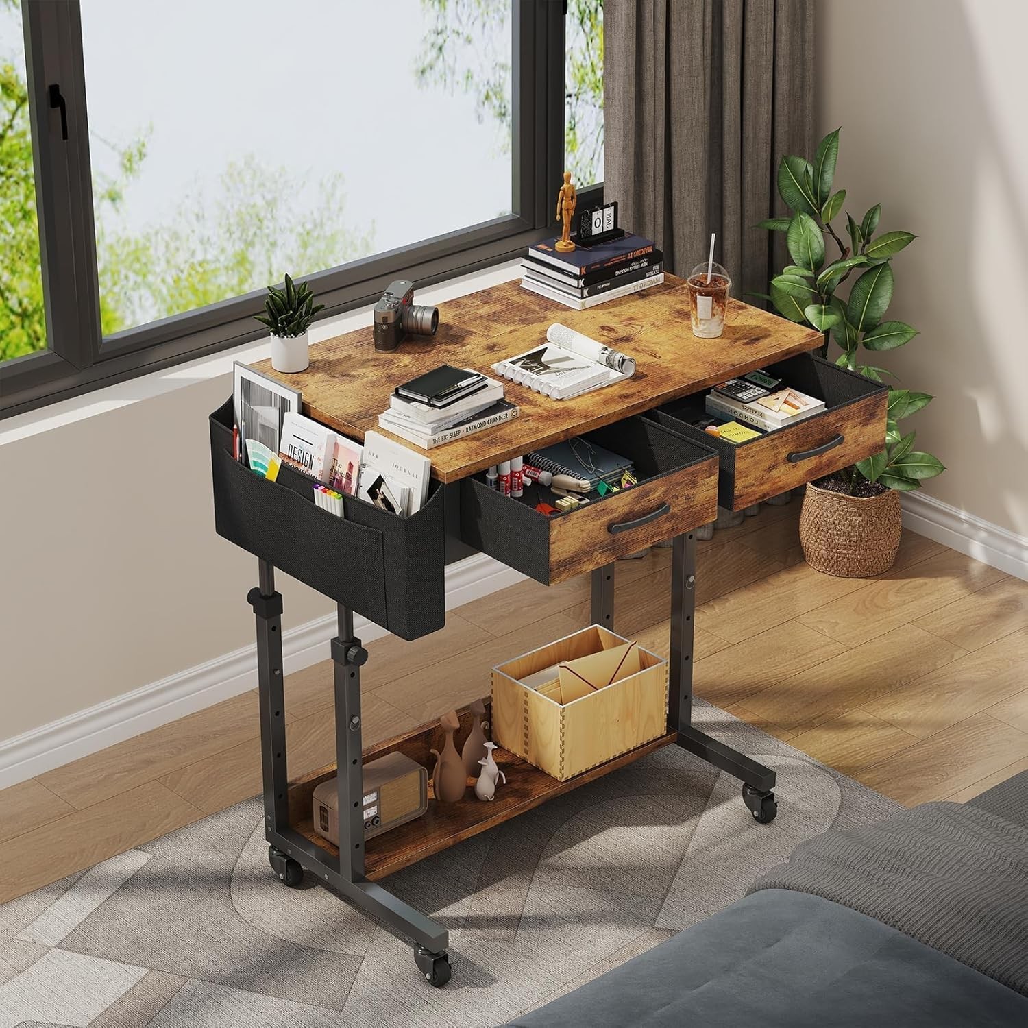 Small Portable Standing Rolling Desk 32 Inch Adjustable Mobile Stand Up Teacher